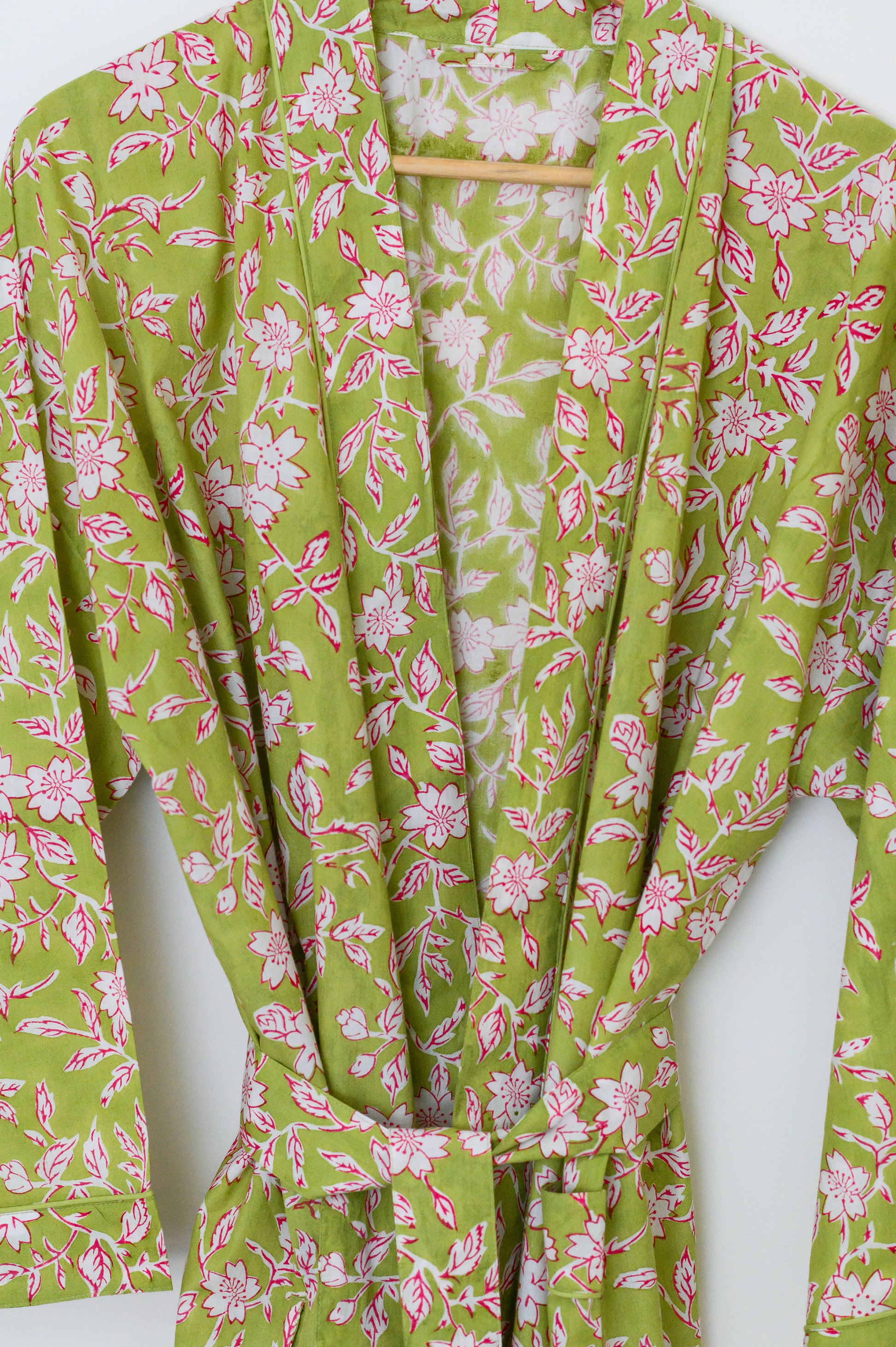 green floral dressing gown