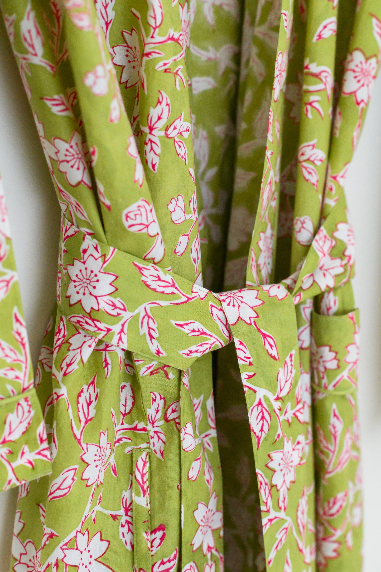 GREEN FLORAL BLOCK PRINT DRESSING GOWN