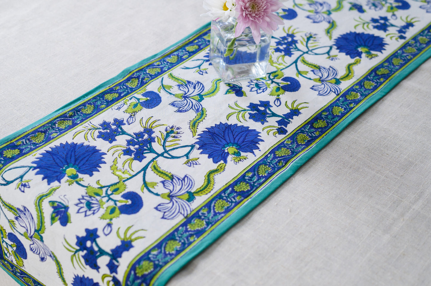 blue floral table runner