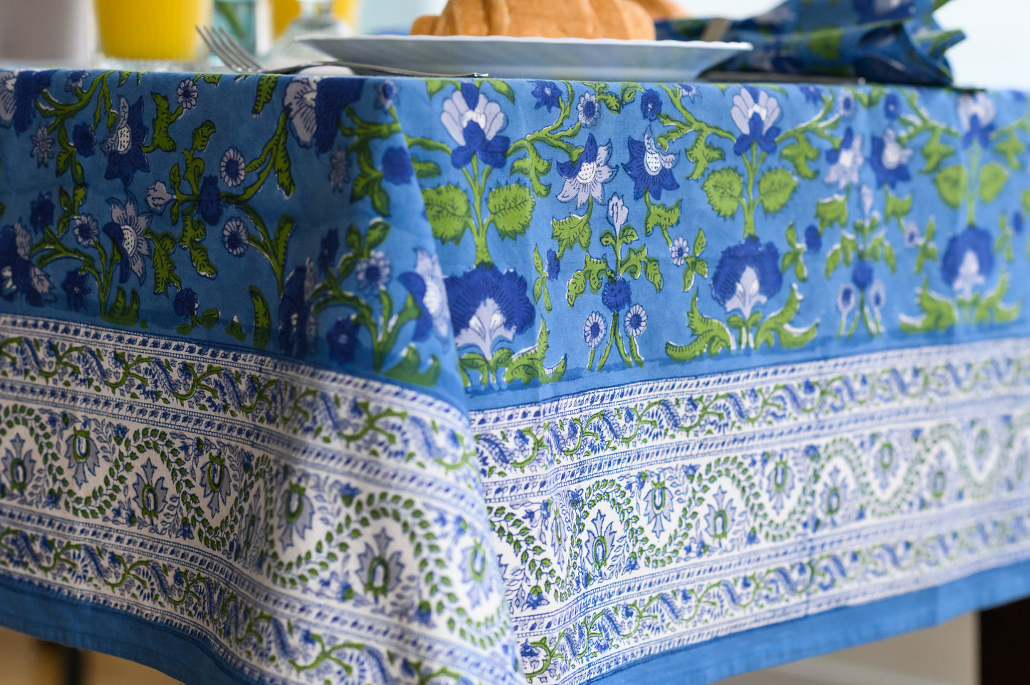 blue tablecloth