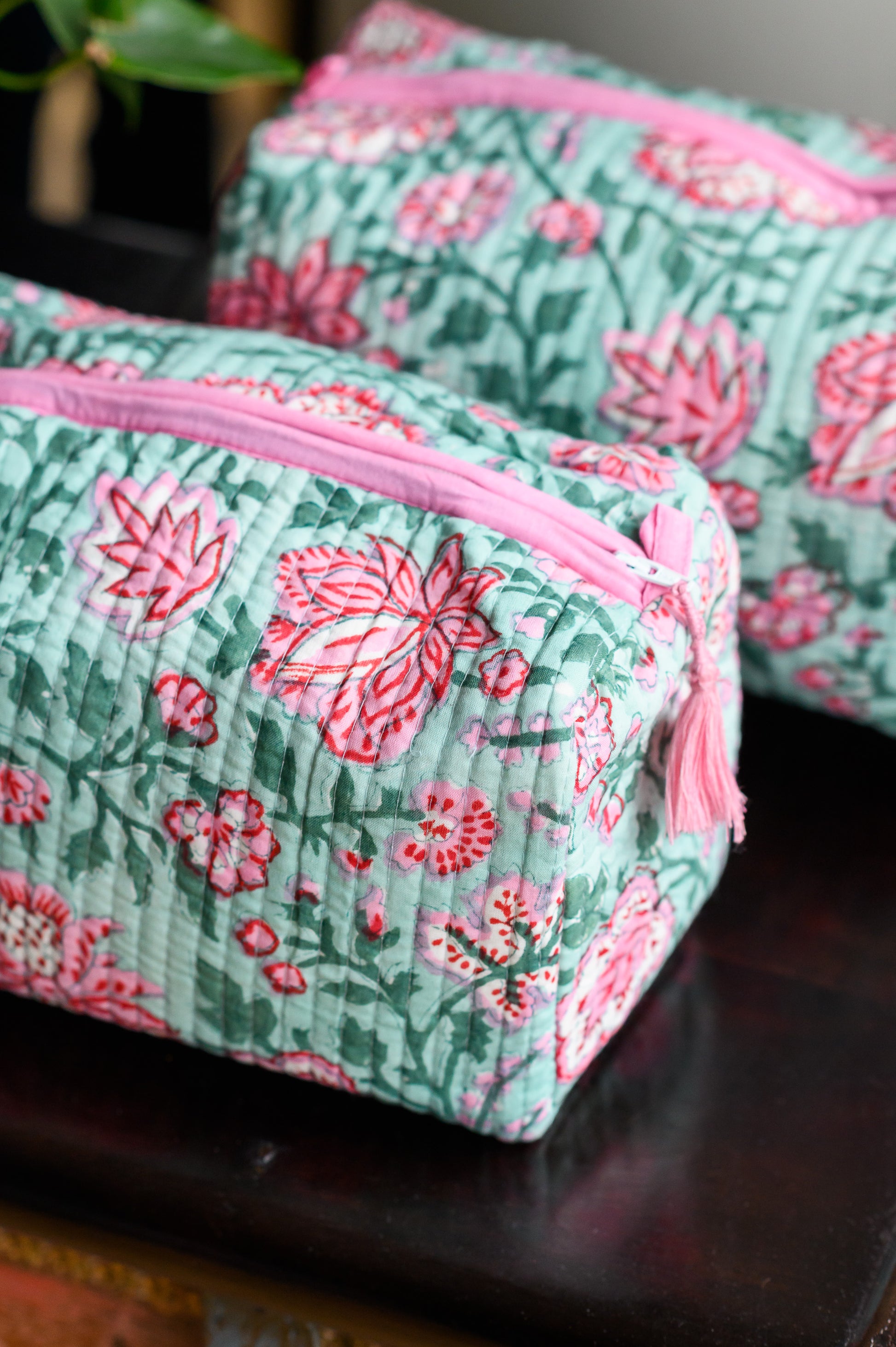 Block Print Quilted Cotton Washbag and Toiletry Bag