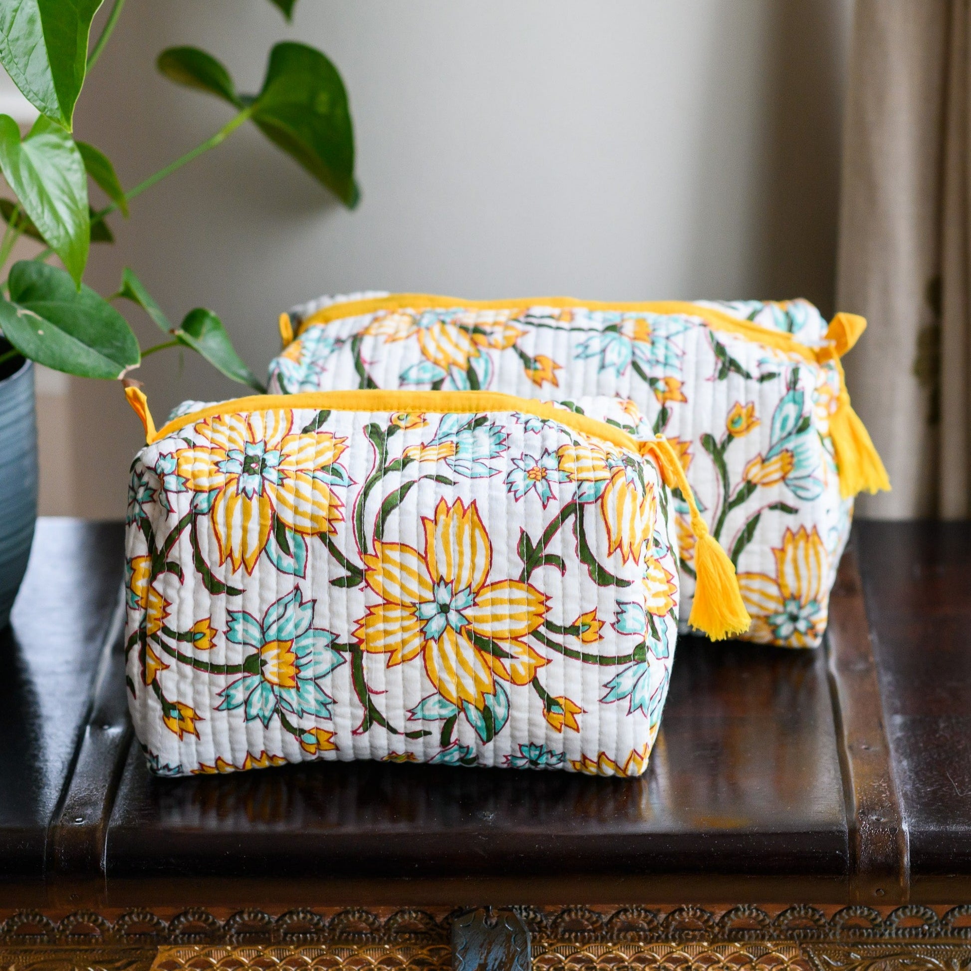Block Print Quilted Cotton Washbag and Toiletry Bag