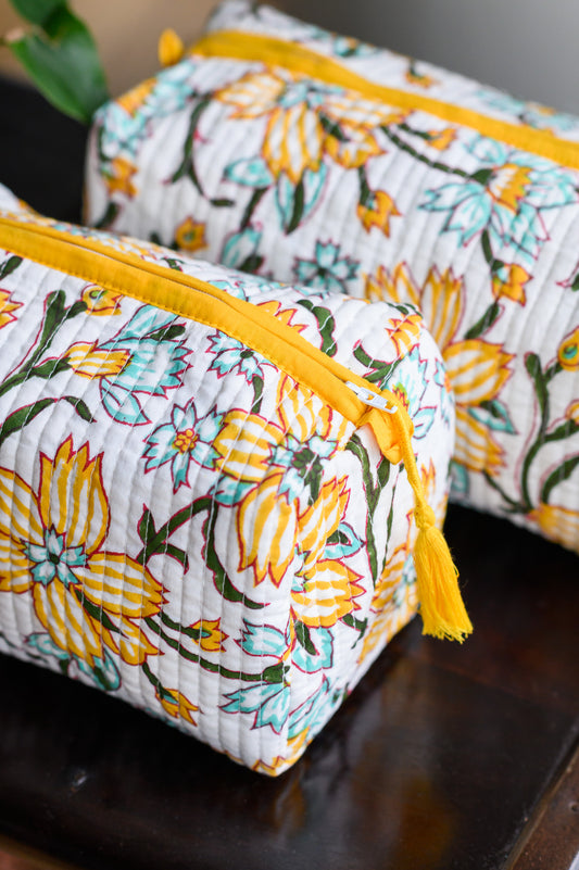 Block Print Quilted Cotton Washbag and Toiletry Bag