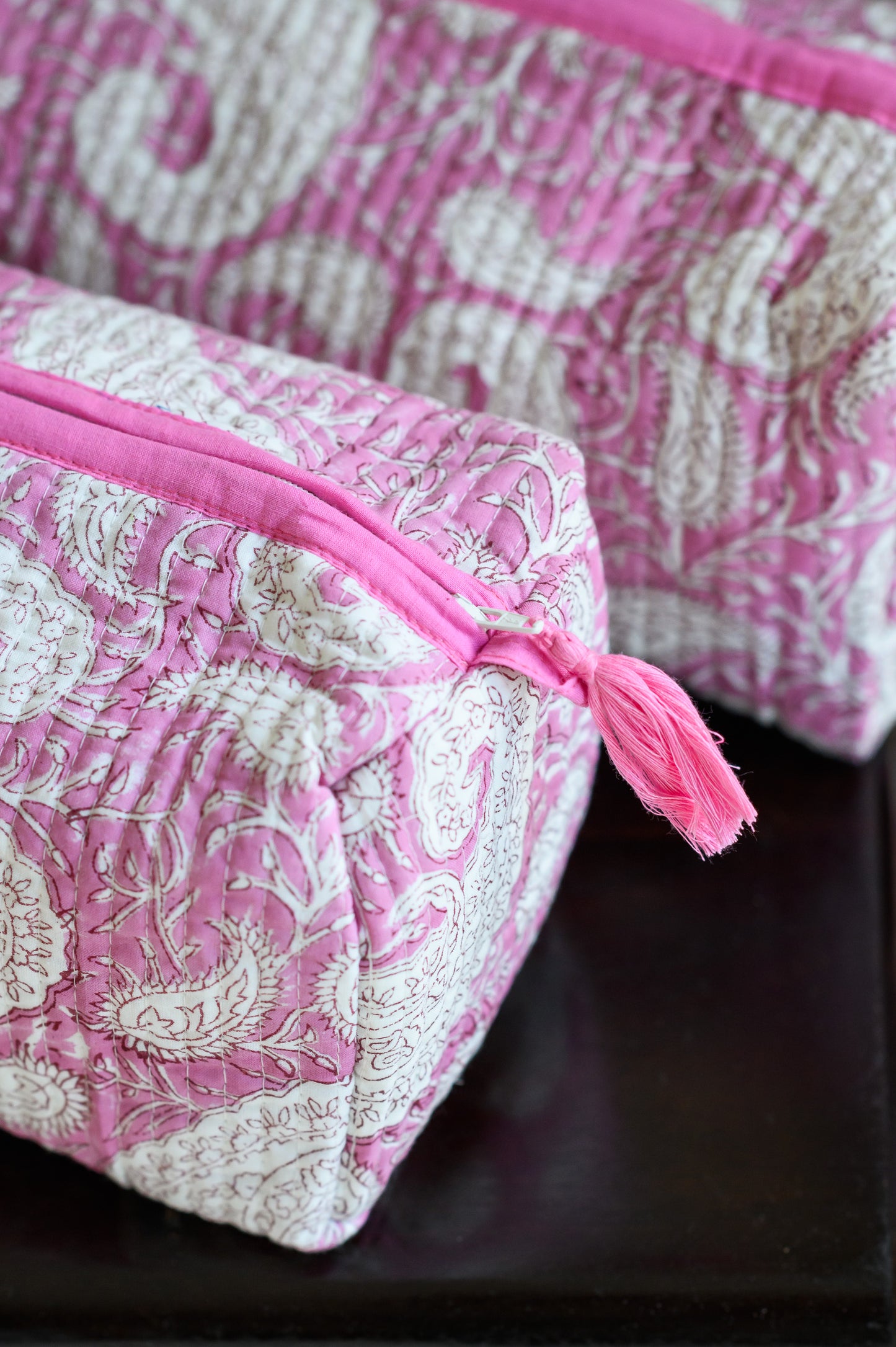 Block Print Quilted Cotton Washbag and Toiletry Bag